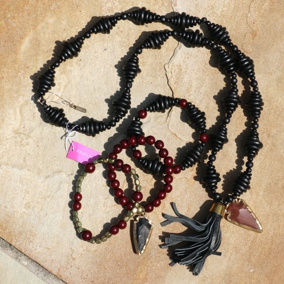 COPY - Handmade Ethnic Bracelet Stack Boho Stretch Wood & Bead Tassel Arrow Tri… - Picture 4 of 6